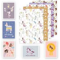 dabelino dabelino Kinder Geschenkpapier 5er Set: Pferd, Einhorn, Meerjungfrau, Fee, Lama – Produktbild 1 von 1