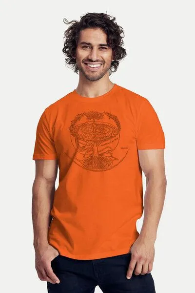 Peaces.bio - handbedruckte Biomode Peaces.bio - handbedruckte Biomode Bio-Herren-T-Shirt "Weltenesche", Orange, – Produktbild 1 von 1