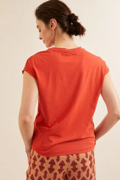 LANIUS LANIUS Shirt mit überschnittener Schulter aus Bio-Baumwolle GOTS, Red pepper, – Produktbild 4 von 4