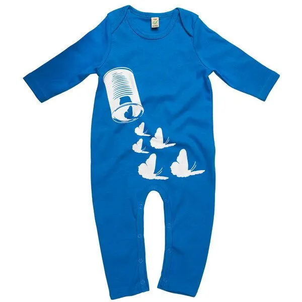 HANDGEDRUCKT HANDGEDRUCKT "Butterfly01" Baby Jumpsuit, Bright blue, – Produktbild 1 von 3