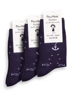 FellHerz 3er Pack Socken mit Bio-Baumwolle Anker midnight - 35-38 – Produktbild 1 von 1