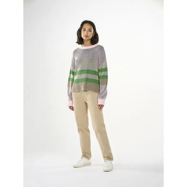 KnowledgeCotton Apparel KnowledgeCotton Apparel Strickpullover aus Bio-Baumwolle und Modal, Grün-rosa gestreift, – Produktbild 3 von 4