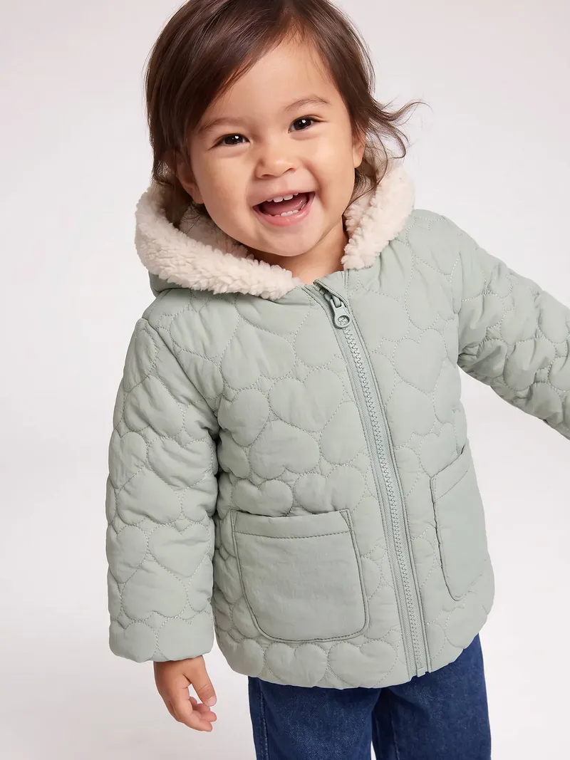 Vertbaudet Baby-Set aus Steppjacke mit Kapuze, Salbeigrün, – Produktbild 3 von 4