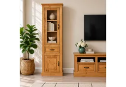 OTTO home Vitrine Selma Hochschrank, 2 Türen, eine davon mit Glaseinsatz und 1 Schublade massives Kiefernholz mit natürlicher Maserung, Metallgriffe 180cm hoch – Produktbild 1 von 1
