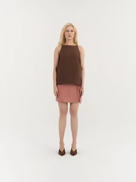 AmourLinen AmourLinen Leinen-Bluse DARIA mit Neckholder, Kakao (braun), – Produktbild 1 von 1