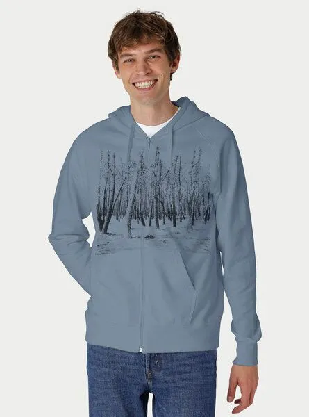 Peaces.bio - handbedruckte Biomode Peaces.bio - handbedruckte Biomode Herren Zip-Hoodie Woodland, Blaugrau, – Produktbild 2 von 2