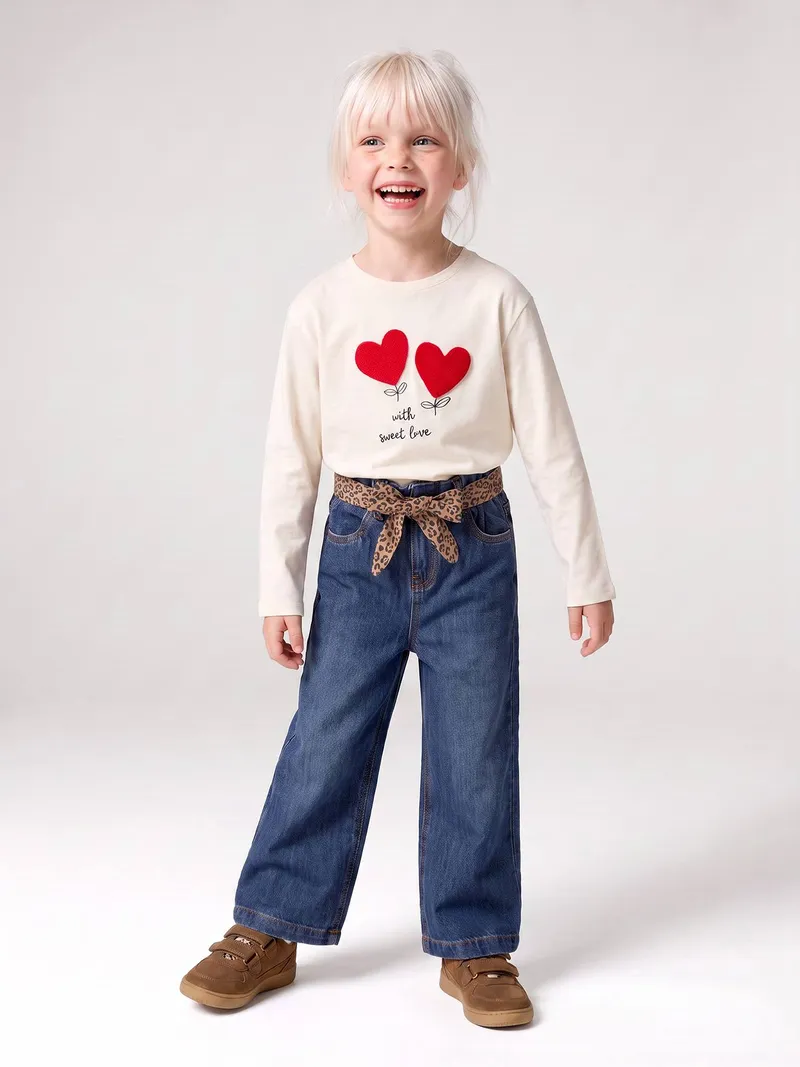 Vertbaudet Vertbaudet Weite Paperbag-Jeans mit en Stoffgürtel Mädchen, Dunkel blau, – Produktbild 2 von 4