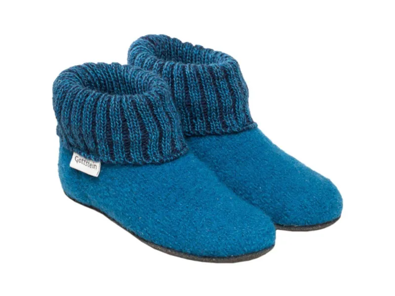 Gottstein Gottstein Kinder-Hüttenschuh Alpine Boot FE - Kinderhausschuh für Mädchen & Jungen aus 100% Schurwolle, Blau, – Produktbild 1 von 6