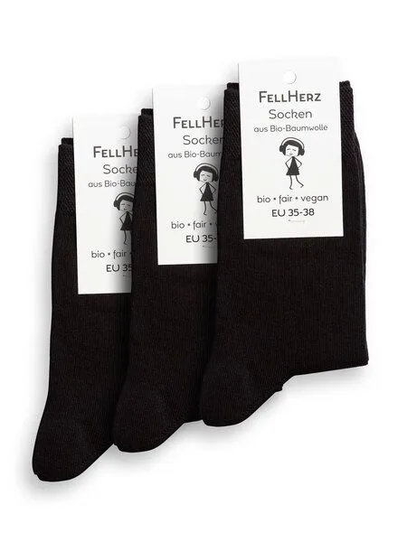 FellHerz FellHerz 3er Pack Socken mit Bio-Baumwolle schwarz – Produktbild 2 von 4