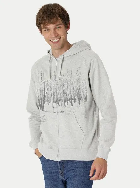 Peaces.bio - handbedruckte Biomode Peaces.bio - handbedruckte Biomode Herren Zip-Hoodie Woodland, Silbergrau, – Produktbild 2 von 2
