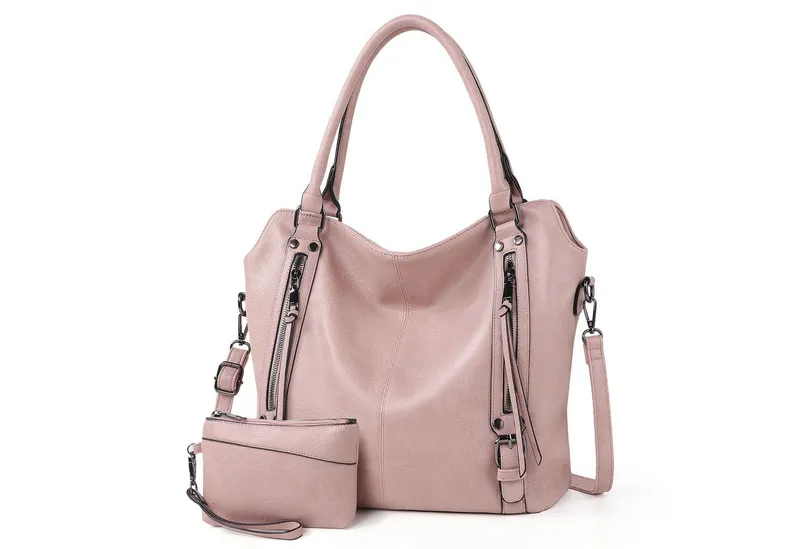 TANTOMI Handtasche Damen Schultertasche Groß Shopper Vegan Handtasche, Handtaschen Umhängetasche Geldbörse Damen Taschen 2-Tlg, Rosa, – Produktbild 1 von 5