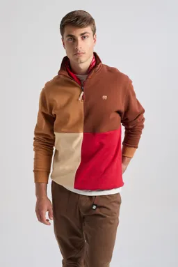 Trendsplant Trendsplant Herren vegan Sweatshirt Mit Viertelreißverschluss Im Color-Block-Design Reiterrot – Produktbild 1 von 1