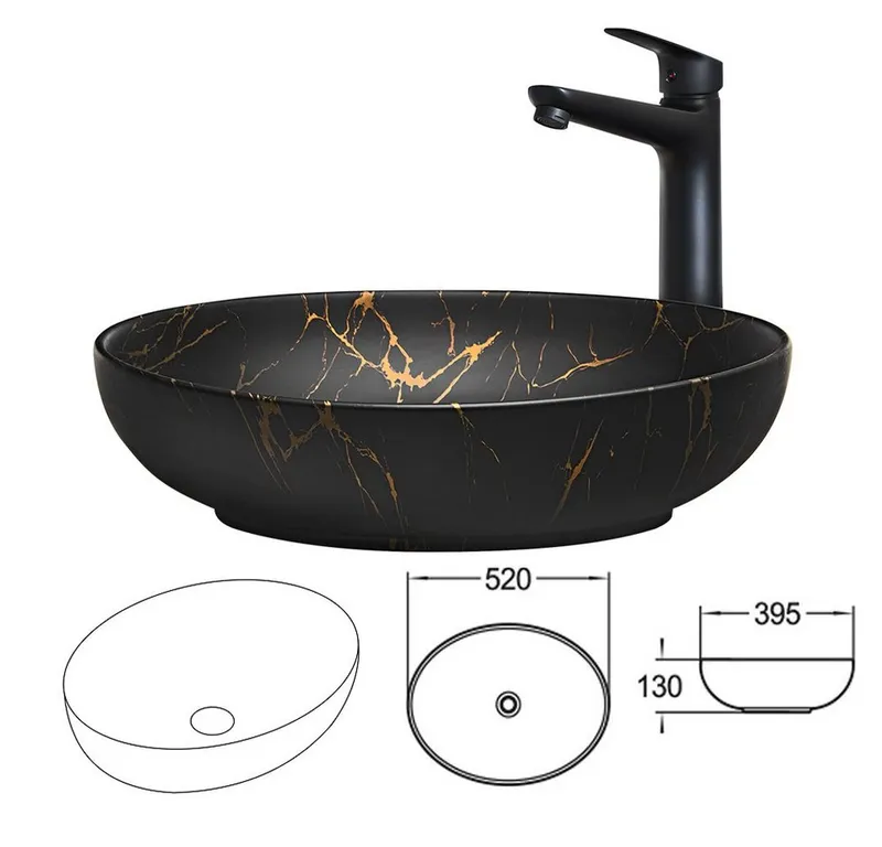 Lomadox Waschtisch ADELAIDE-56-BLACK, 60 cm breit in schwarz mit 2 Schubladen, Schwarz, – Produktbild 4 von 5