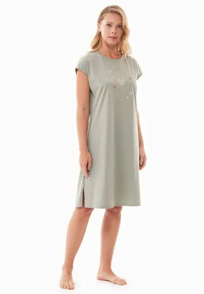ORGANICATION ORGANICATION DANVEER | Nachthemd aus Bio-Baumwolle mit Print, Sage green, – Produktbild 3 von 3