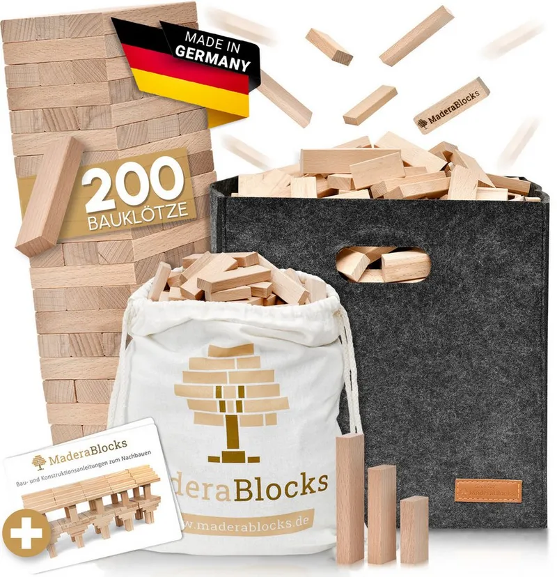 MaderaBlocks MaderaBlocks Holzbauklötze Holzbausteine 200 200er-Set, Natur, – Produktbild 3 von 7