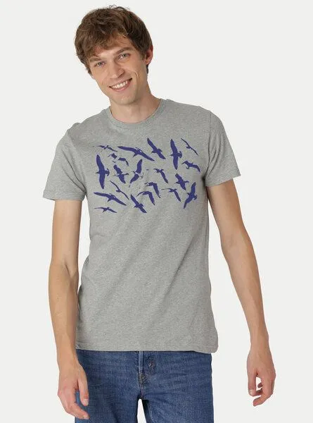 Peaces.bio - handbedruckte Biomode Peaces.bio - handbedruckte Biomode Fit T-Shirt Möwen Herren, Hellgrau, – Produktbild 1 von 3