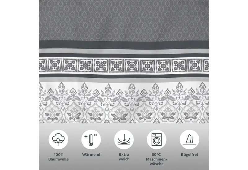 OTTO home Bettwäsche Cremona in Gr. 135x200, 155x220 cm u.a. Bettwäsche-Set mit Ornamenten, Biber, 3 teilig, romantische Bettwäsche in verschiedenen Qualitäten, ab Gr. 135x200 cm, Grau, – Produktbild 1 von 5