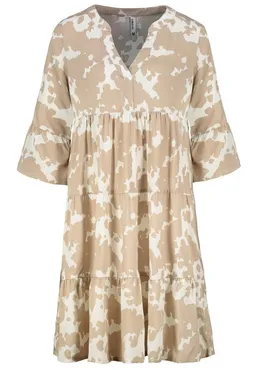 SUBLEVEL Shirtkleid Tropisches Muster, V-Ausschnitt, für Damen (knielang) LENZING™ ECOVERO™ nachhaltig Regulär geschnitten Fit gemustert – Produktbild 1 von 1