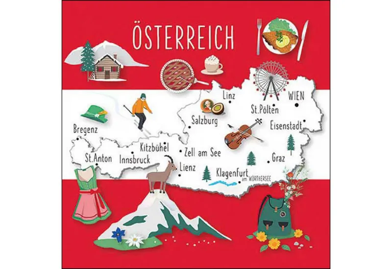 Ambiente Luxury Paper Products Papierserviette, Servietten Papier 33x33cm 3-lag. mit Österreich Motiv 20 Stück, Rot, – Produktbild 1 von 1