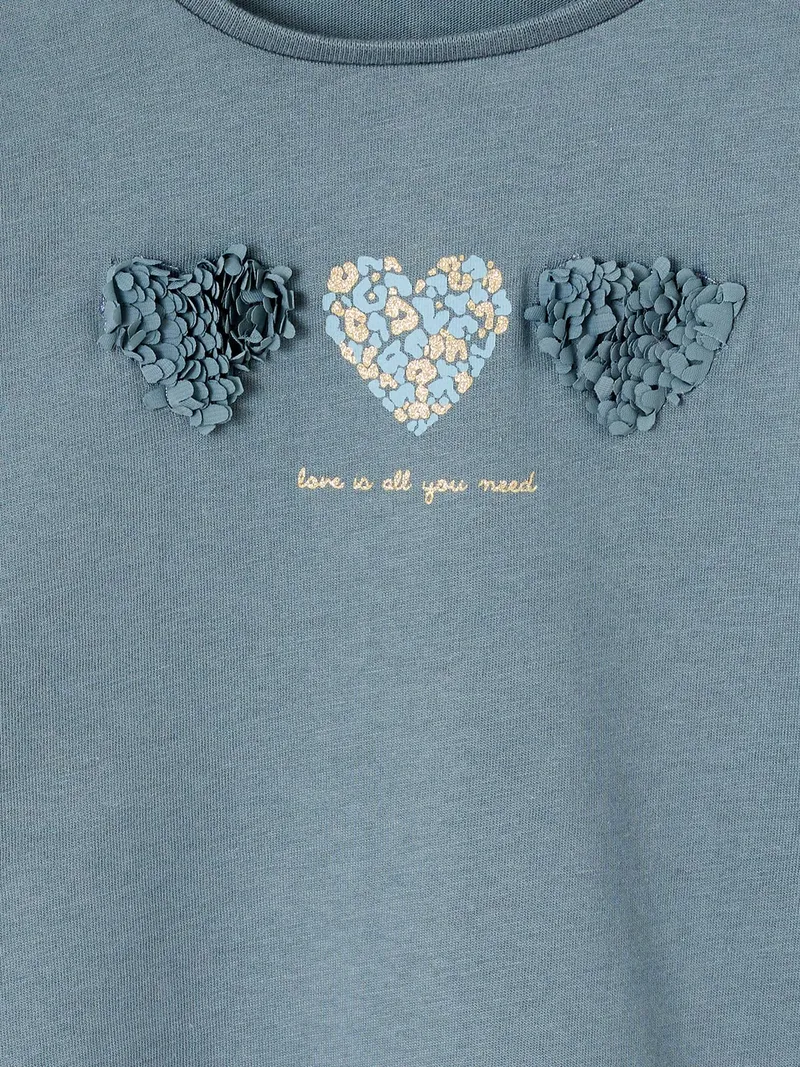 Vertbaudet Mädchen Langarmshirt mit Relief-Herz, Grün, – Produktbild 3 von 3