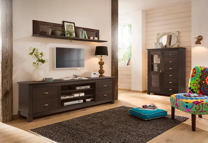 OTTO home Lowboard Rauna, TV-Bank, TV-Kommode, Landhausstil, Breite 200 cm, FSC®-zertifiziertes Massivholz, Kiefer, Braun, – Produktbild 4 von 5