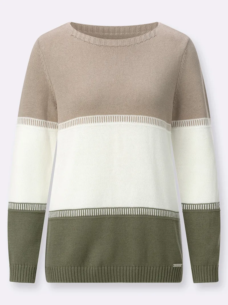 Witt Rundhalspullover khaki-ecru-gemustert, Khaki-ecru-gemustert, – Produktbild 2 von 2