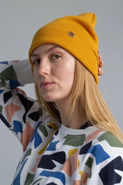 Kopyto Kopyto WOLF - Glatte Zweilagige Beanie Mütze aus 100% RWS-Merinowolle, Gelb, – Produktbild 2 von 5
