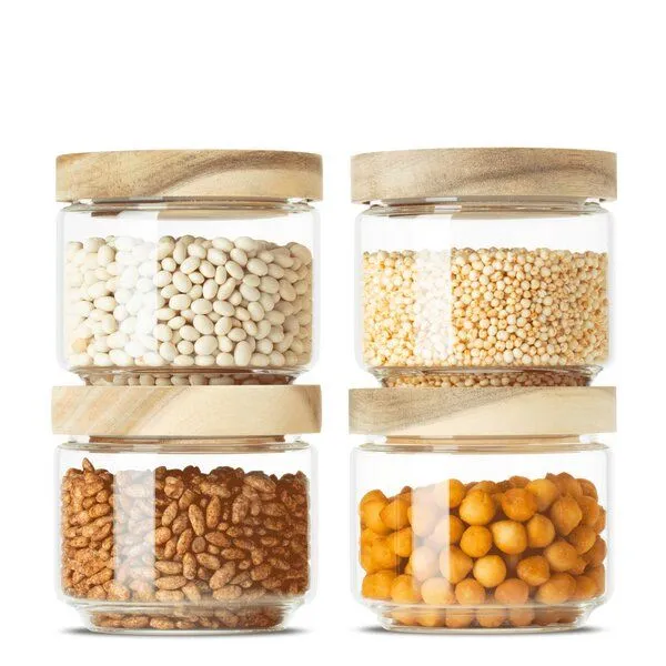 Econovo Econovo Kleine Vorratsgläser mit Holzdeckel 300ml Set 4-tlg. Rund – Produktbild 1 von 4