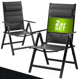 Casaria® Gartenstühle 2er-Set Schwarz klappbar gepolstert Alu verstellbar 120kg Belastbarkeit wetterfest – Produktbild 1 von 1