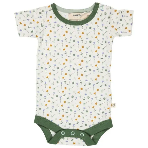 Pigeon by Organics for Kids Pigeon by Organics for Kids Kinder-Kurzarmbody mit Aufdruck, Weiss-grün (blumenaufdruck), – Produktbild 1 von 1