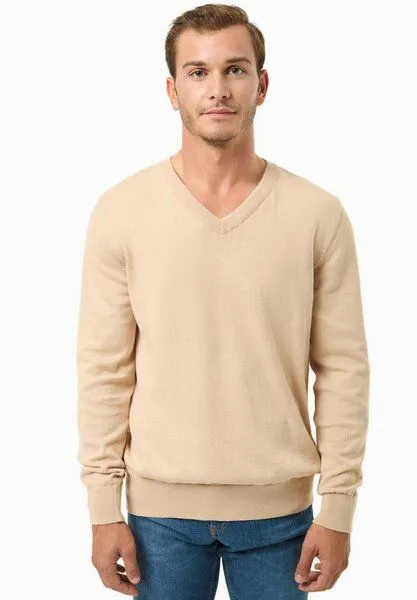 ORGANICATION ORGANICATION Pullover aus Bio-Baumwolle mit V-Ausschnitt, Beige, – Produktbild 1 von 4
