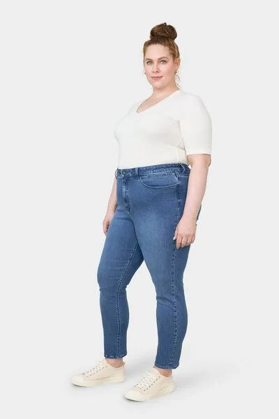 DAWN Damen Jeans SUN UP Organic Powerstretch DAWN Bio-Baumwolle Curvy, Medium blue, – Produktbild 3 von 5