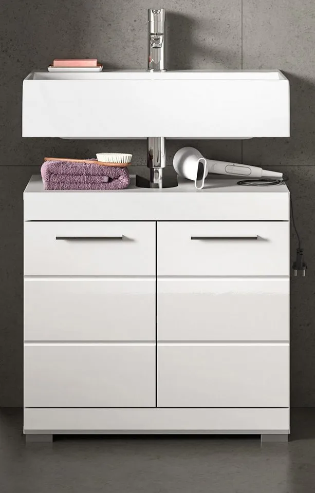 Inn.Furn Waschbeckenunterschrank Shawn (Badschrank in weiß Hochglanz, 60 x 56 cm) mit MDF-Front, Weiß, – Produktbild 3 von 5