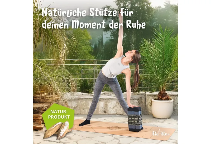 livasia Stützkissen Yogakissen (Classic) vegan und handgefertigt, 17x34x12cm, Kapok, Blau, – Produktbild 2 von 5
