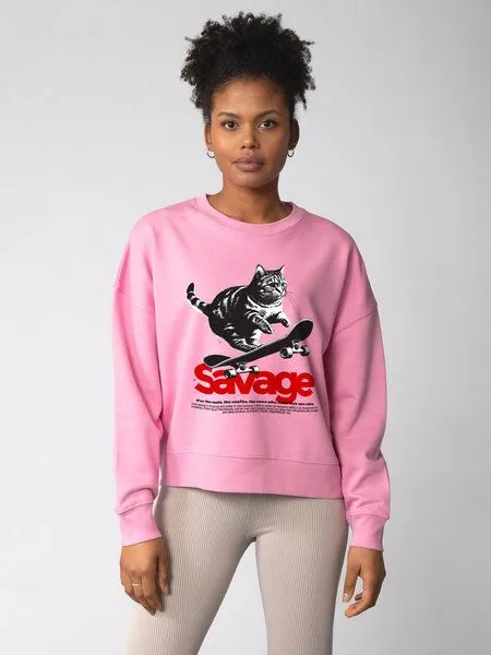 watapparel watapparel Sweatshirt Frauen Savage Cat, Bubble pink, – Produktbild 2 von 2
