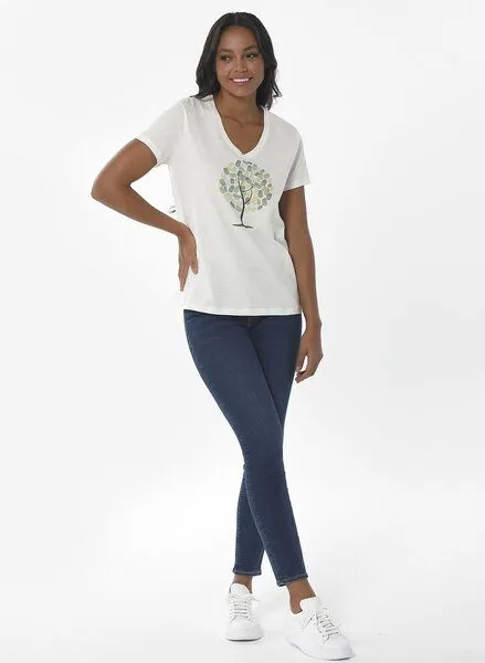 ORGANICATION ORGANICATION T-Shirt aus Bio-Baumwolle mit Baum-Print, Weiß(off white), – Produktbild 2 von 4