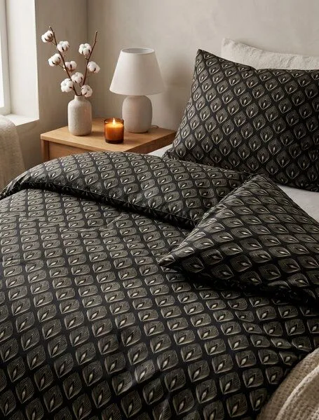 Nature by Adam Nature by Adam Bettwäsche 2tlg aus 100% Bio-Baumwolle - Made in Germany - Feathers, Schwarz, – Produktbild 1 von 4