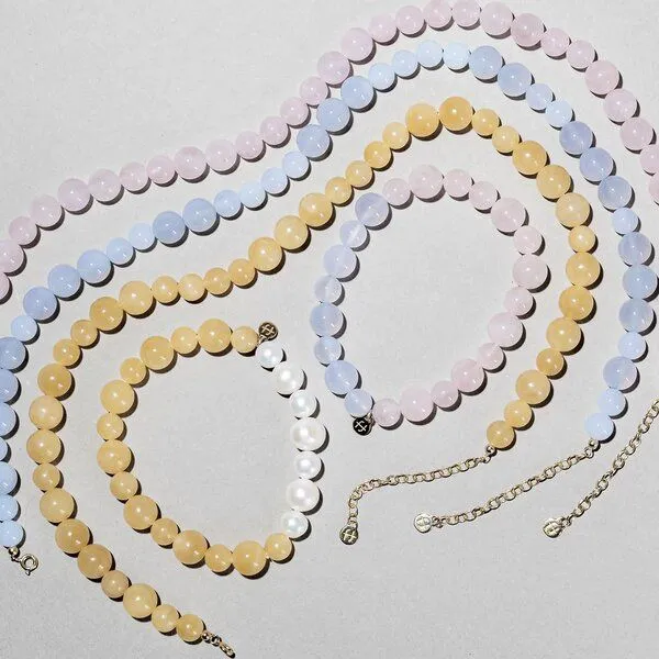 fejn jewelry fejn jewelry elastisches Armband big bead mit Halbedelsteinen, Honey jade & süßwasserperle, – Produktbild 3 von 4