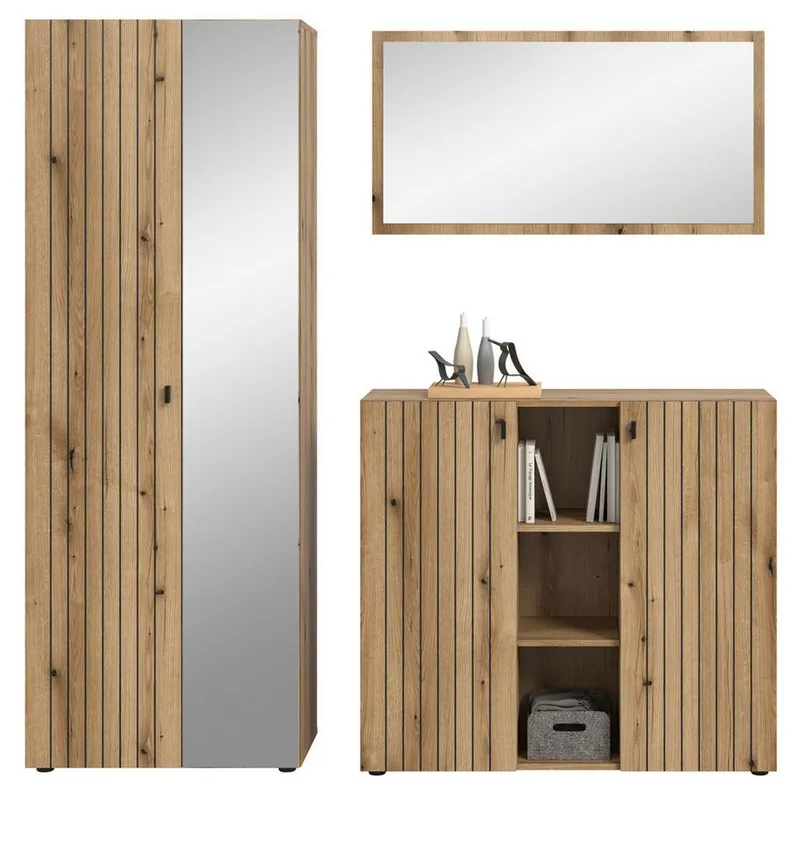 Inn.Furn Garderoben-Set Loreno, (Flurgarderobe in Evoke Eiche mit gefrästen Rillen, 3-St., 190 x 192 cm), variable Inneneinteilung – Produktbild 3 von 5