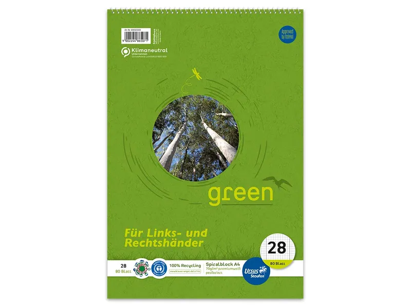 Staufen Staufen Notizblock 'green' DIN A4 kariert, 80 Blatt, 70 g/m², mit Kopfspirale, Lineatur 28 – Produktbild 1 von 1