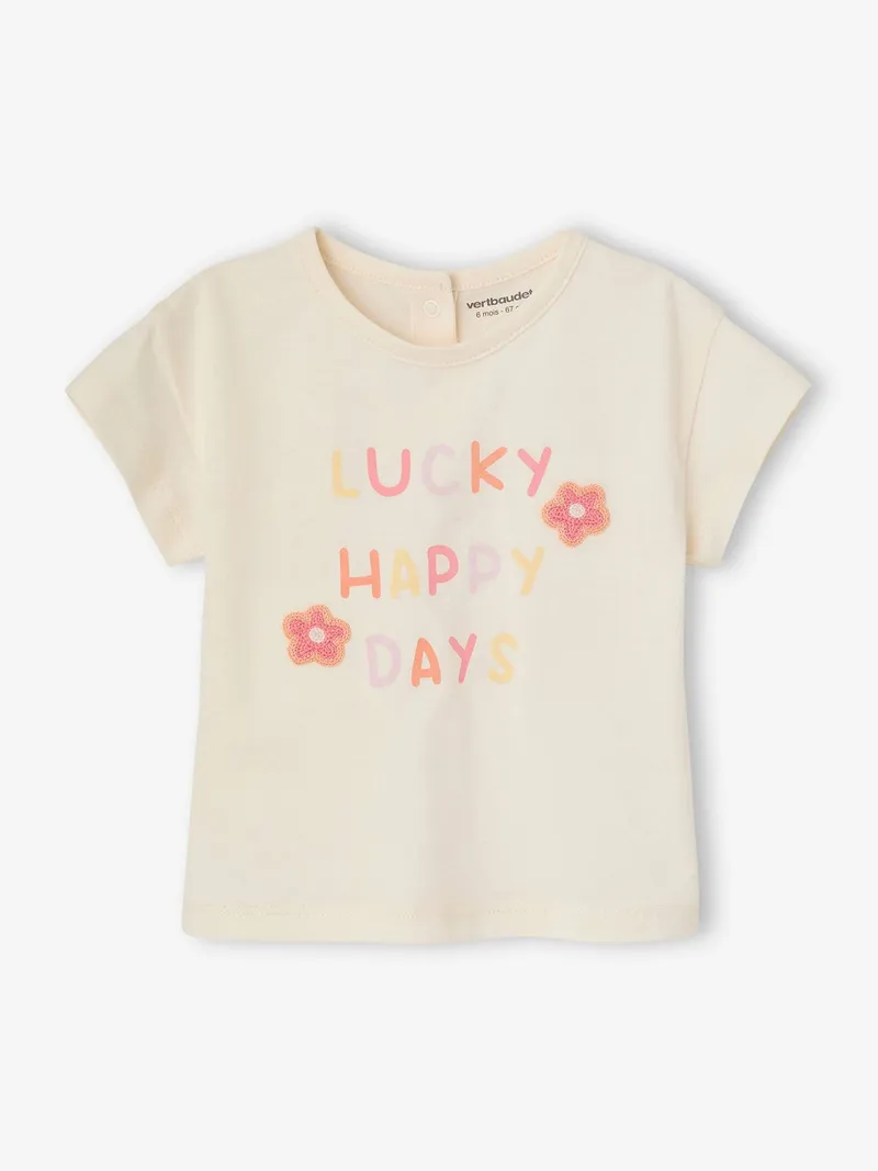 Vertbaudet Baby T-Shirt mit Häkelblumen Mädchen, Wollweiß, – Produktbild 1 von 4
