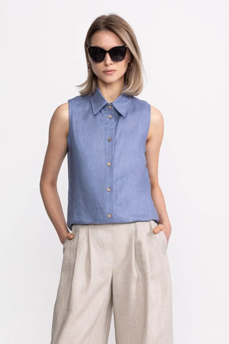 De IONESCU De IONESCU Damen vegan Ärmelloses Bârsana Shirt, Blau, – Produktbild 2 von 2