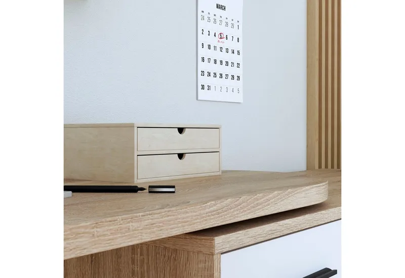 FORTE Schreibtisch Aliklia, multifunktional, Tischplatte ausschwenkbar, mit Rollen, Sideboard, Beige, – Produktbild 5 von 5