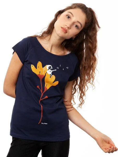 FellHerz FellHerz Damen T-Shirt Gitarrenmädchen Bio Fair, Midnight (dunkelblau), – Produktbild 3 von 4