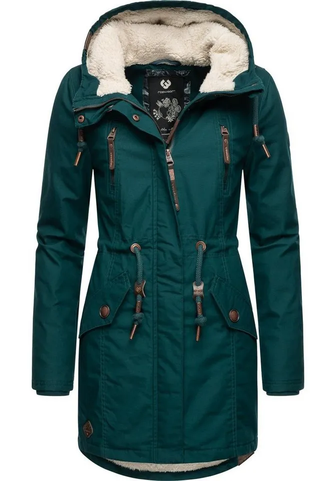 ragwear ragwear Wintermantel Elsie stylischer Winterparka mit Kapuze und Teddyfleece, Grau|grün, – Produktbild 2 von 4