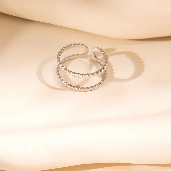 ELEKTROPULLI ELEKTROPULLI Größenverstellbarer Dots Double Ring ca. Ø 17 - 19mm, Silber, – Produktbild 2 von 4