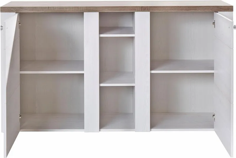 OTTO home Sideboard Larona, zeitlose Kommode mit 2 Türen, Türkommode, Breite 155 cm, Höhe 84 cm, viel Stauraum, Anrichte mit dekorativer Rahmenoptik, Weiß, – Produktbild 4 von 4