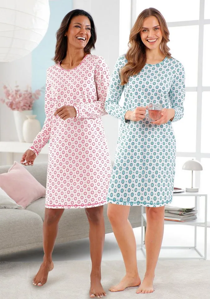 Witt Witt Nachthemd Sleepshirts Langarm (2-tlg), Bunt, – Produktbild 2 von 5