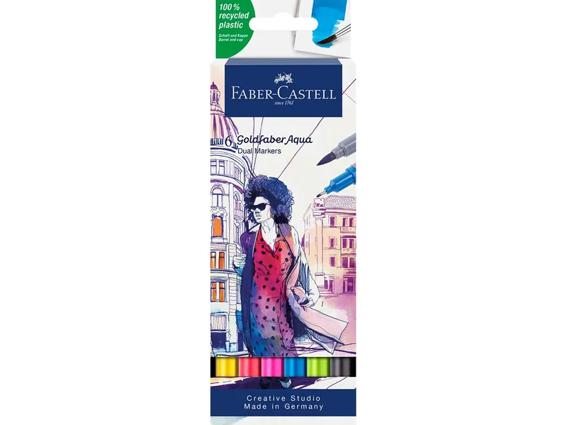 Faber-Castell Faber-Castell Aquarell-Marker Goldfaber Aqua Dual, farbsortiert, 6 Stück – Produktbild 2 von 2