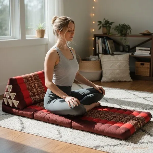 Der Lindwurm Der Lindwurm Thai Yogamatte- Dreieckskissen mit Kapokfüllung, Rot/weinrot, – Produktbild 3 von 3